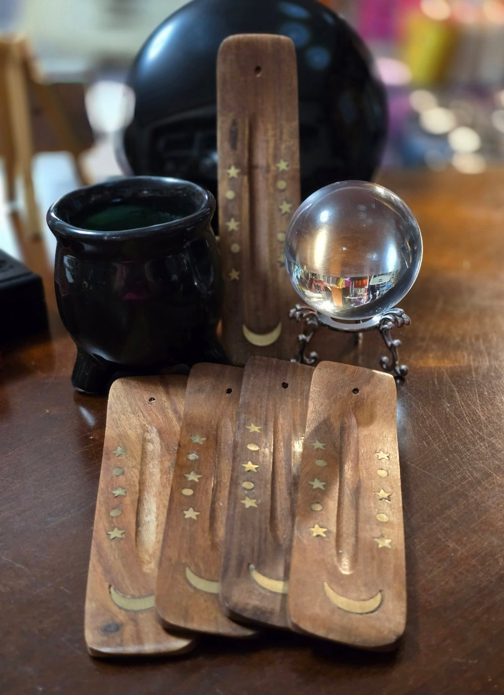 Celestial Inlay Wooden Mini Canoe Incense Burner
