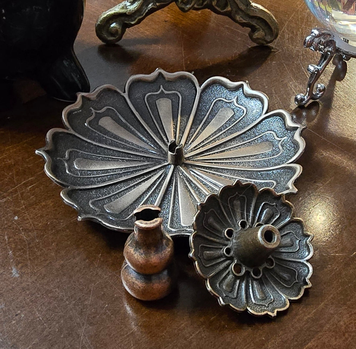 Brass 3-Piece Lotus Incense Burner